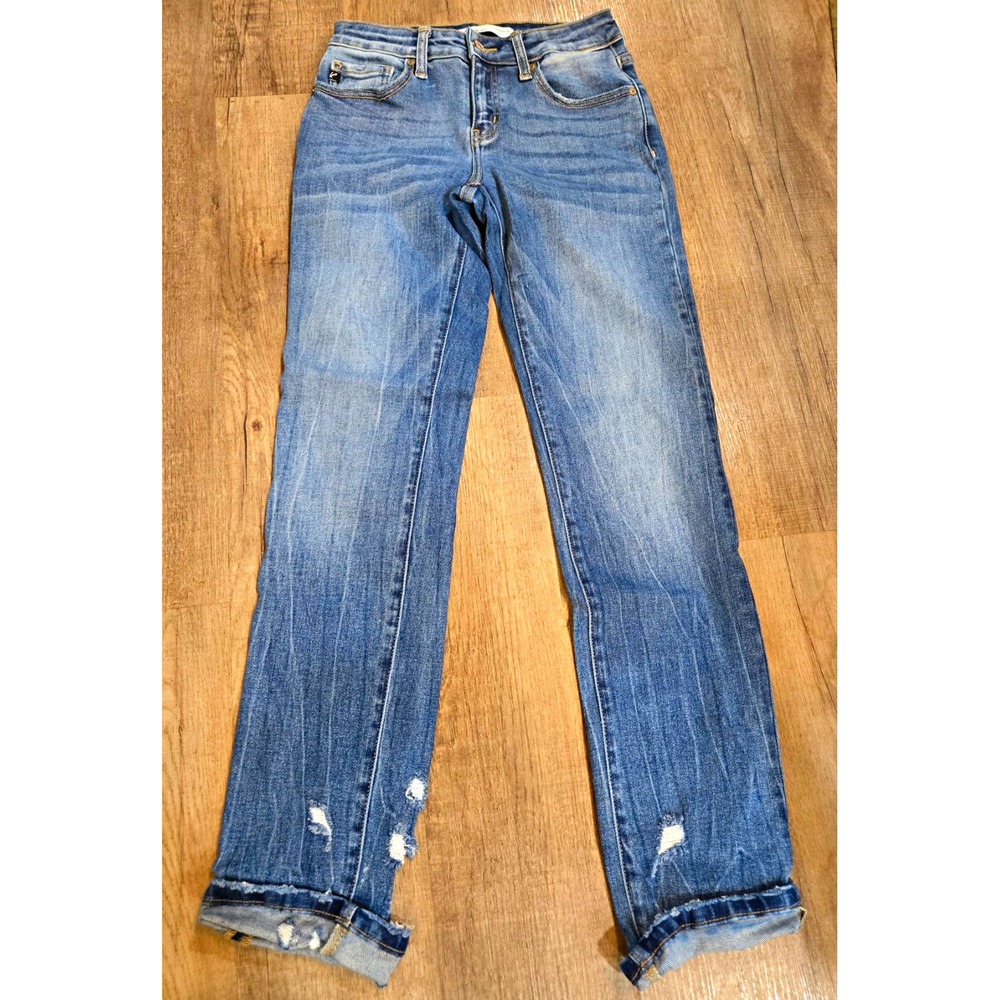KanCan Women's Blue Medium Wash Mid Rise Straight Distressed size 24